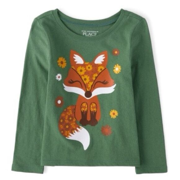 Toddler Girls Fox Graphic Tee In Eucalyptus Leaf - Picture 1 of 2